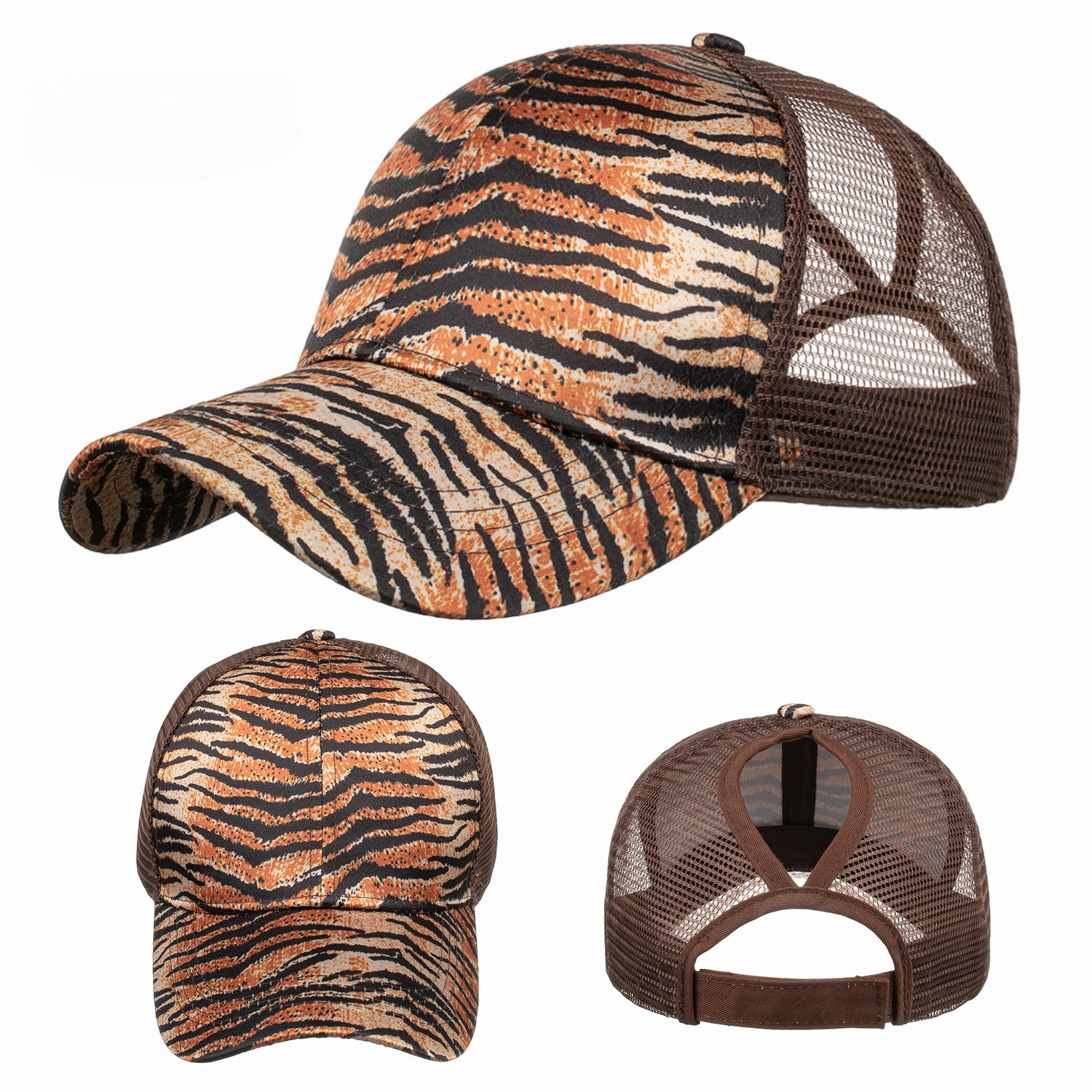 Wholesale Polyester Leopard Tiger Print Ponytail Baseball Cap