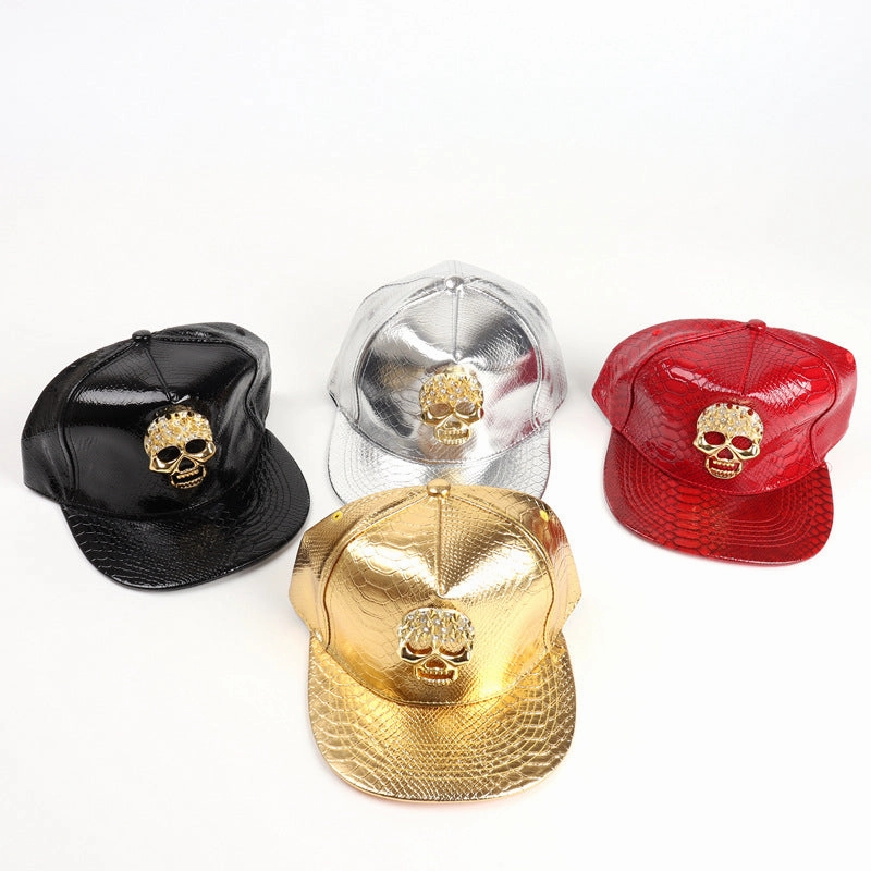 Wholesale PU Hip-hop Skull Flat Brim Hats