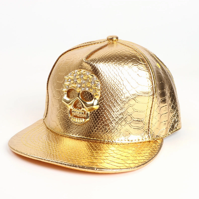 Wholesale PU Hip-hop Skull Flat Brim Hats