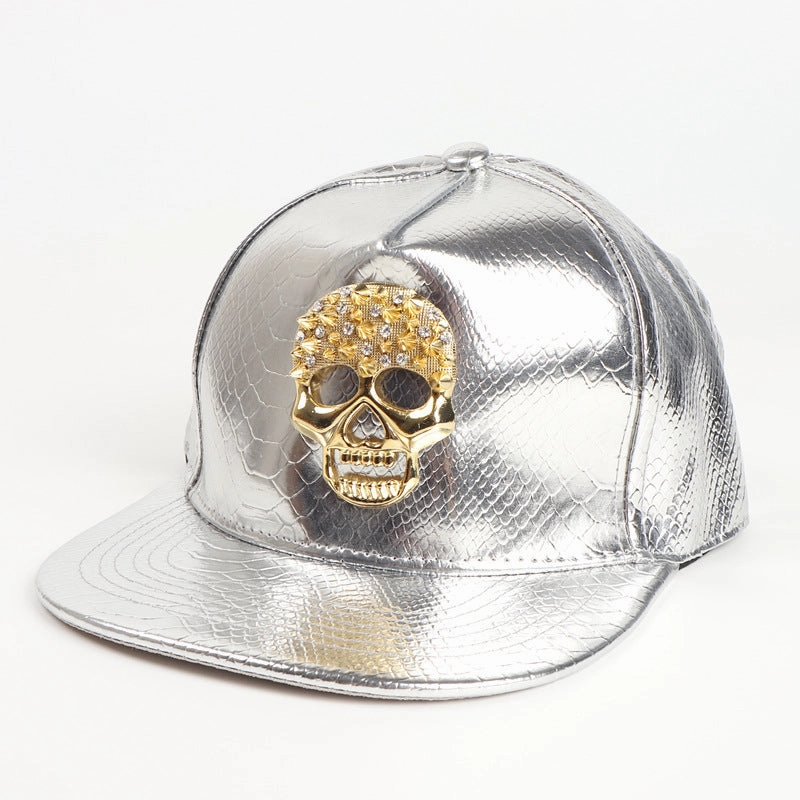 Wholesale PU Hip-hop Skull Flat Brim Hats
