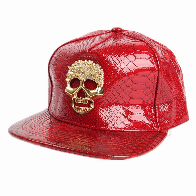 Wholesale PU Hip-hop Skull Flat Brim Hats