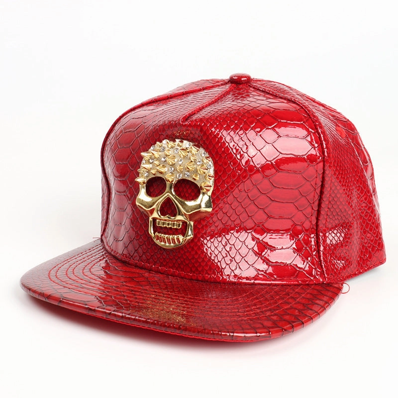Wholesale PU Hip-hop Skull Flat Brim Hats