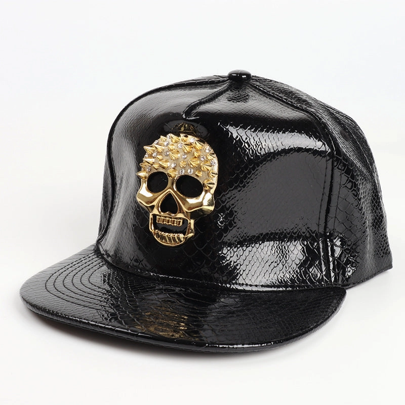 Wholesale PU Hip-hop Skull Flat Brim Hats