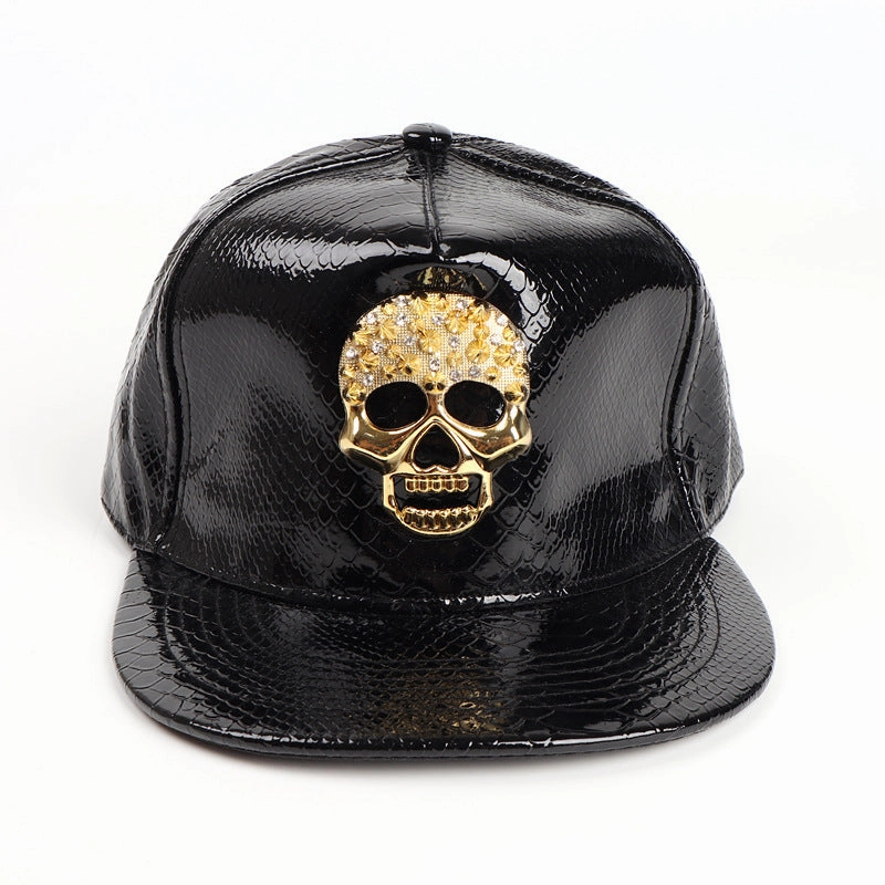 Wholesale PU Hip-hop Skull Flat Brim Hats