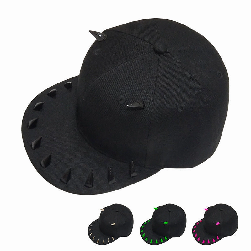 Wholesale Punk Horn Rivet Hip Hop Flat Brim Baseball Cap