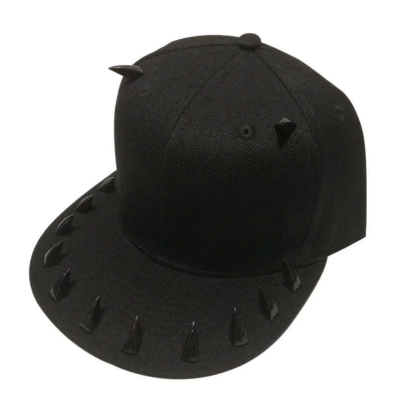 Wholesale Punk Horn Rivet Hip Hop Flat Brim Baseball Cap
