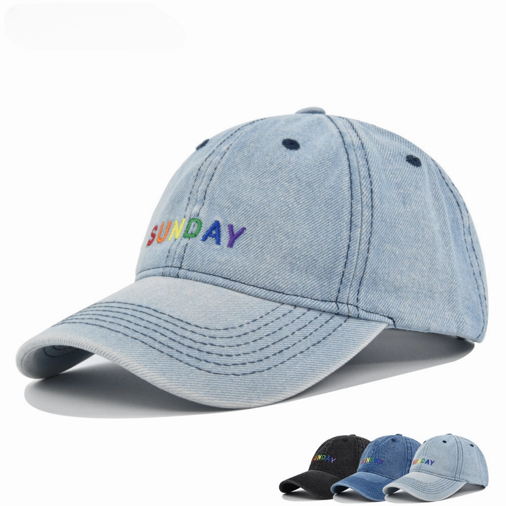 Wholesale Rainbow SUNDAY Embroidery Denim Hat Baseball Cap
