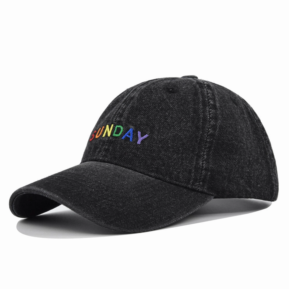 Wholesale Rainbow SUNDAY Embroidery Denim Hat Baseball Cap