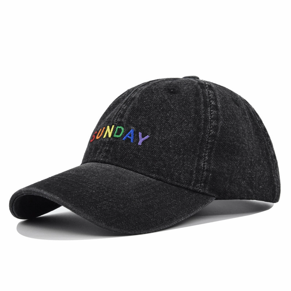 Wholesale Rainbow SUNDAY Embroidery Denim Hat Baseball Cap