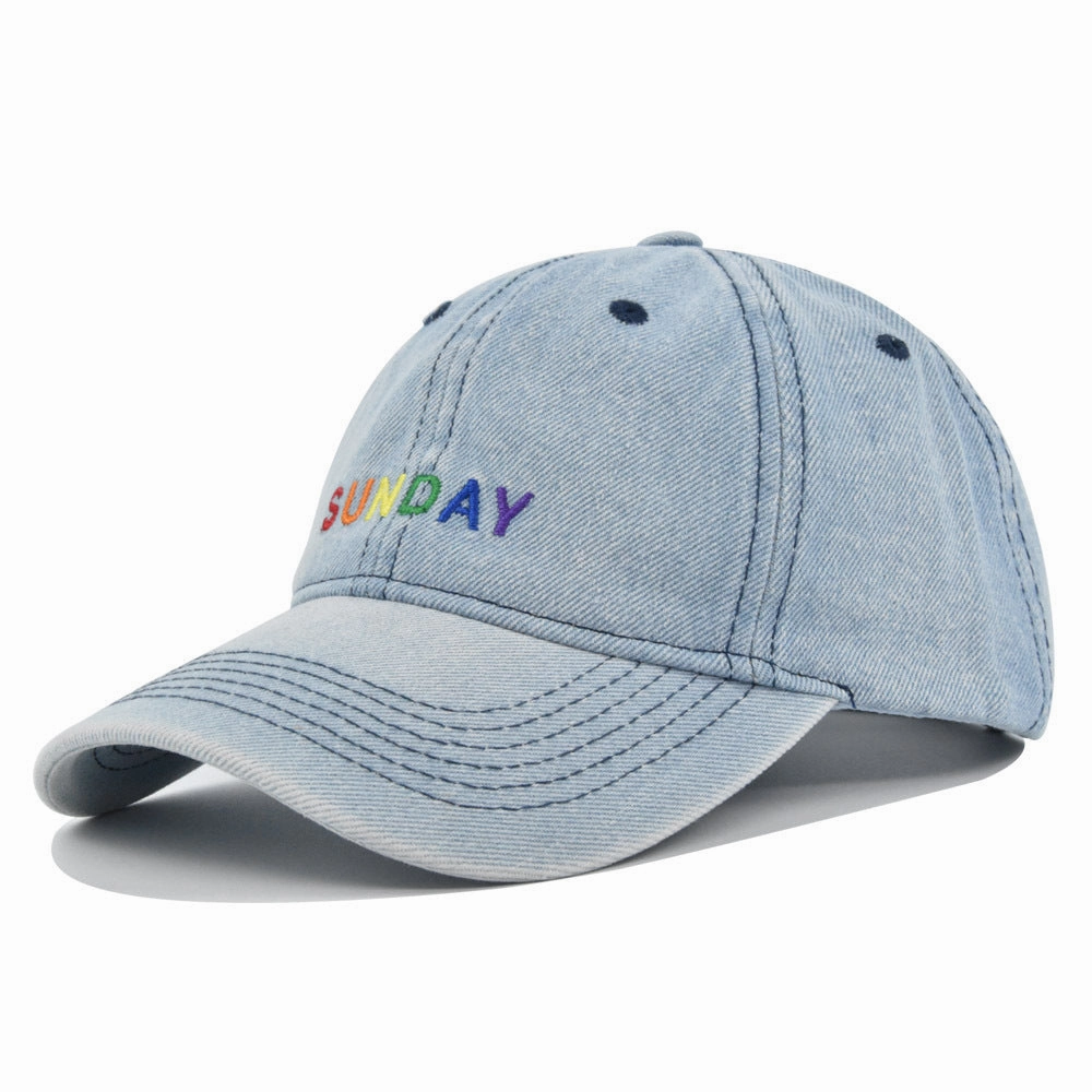 Wholesale Rainbow SUNDAY Embroidery Denim Hat Baseball Cap