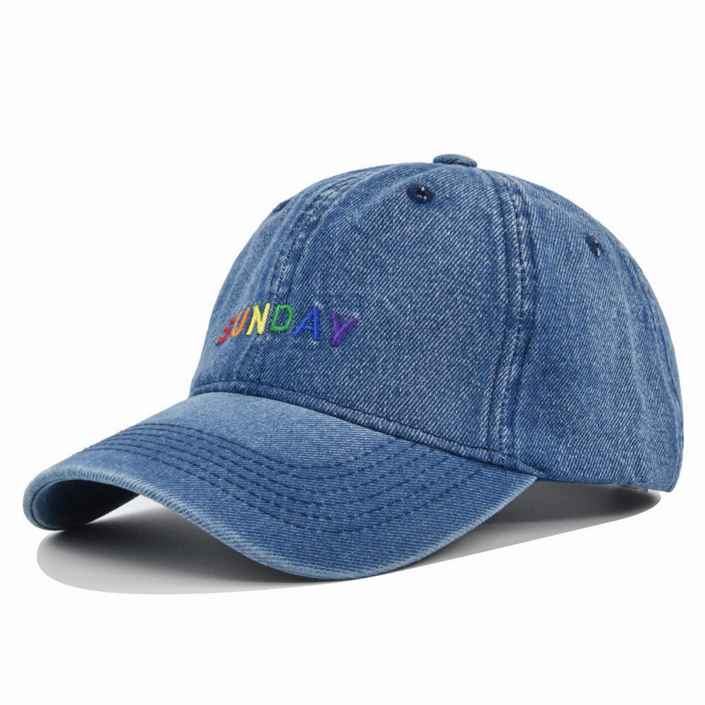 Wholesale Rainbow SUNDAY Embroidery Denim Hat Baseball Cap