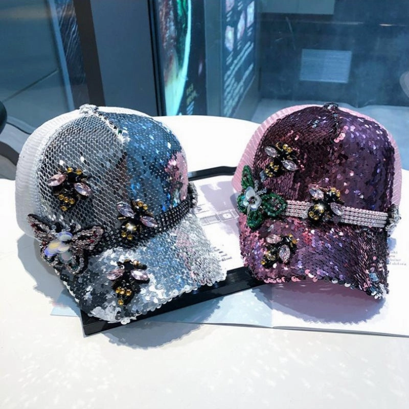 Wholesale Rhinestone Butterfly Sunscreen Sequin Mesh Baseball Caps