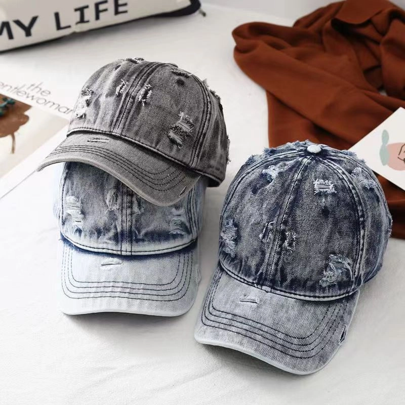 Wholesale Ripped Washed Denim Baseball Caps