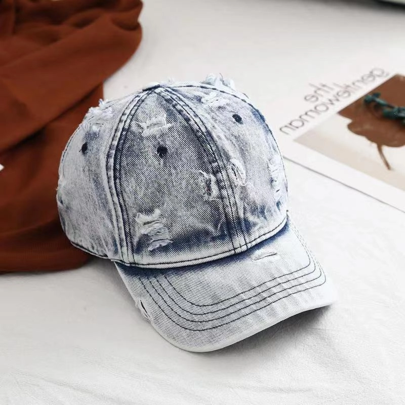 Wholesale Ripped Washed Denim Baseball Caps