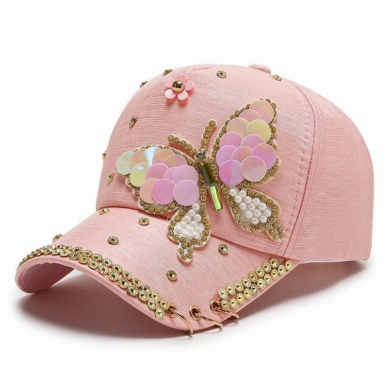 Wholesale Sequin Diamond Butterfly Baseball Mesh Cap
