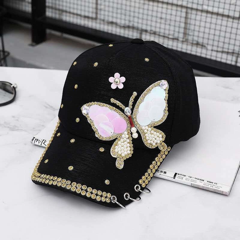 Wholesale Sequin Diamond Butterfly Baseball Mesh Cap