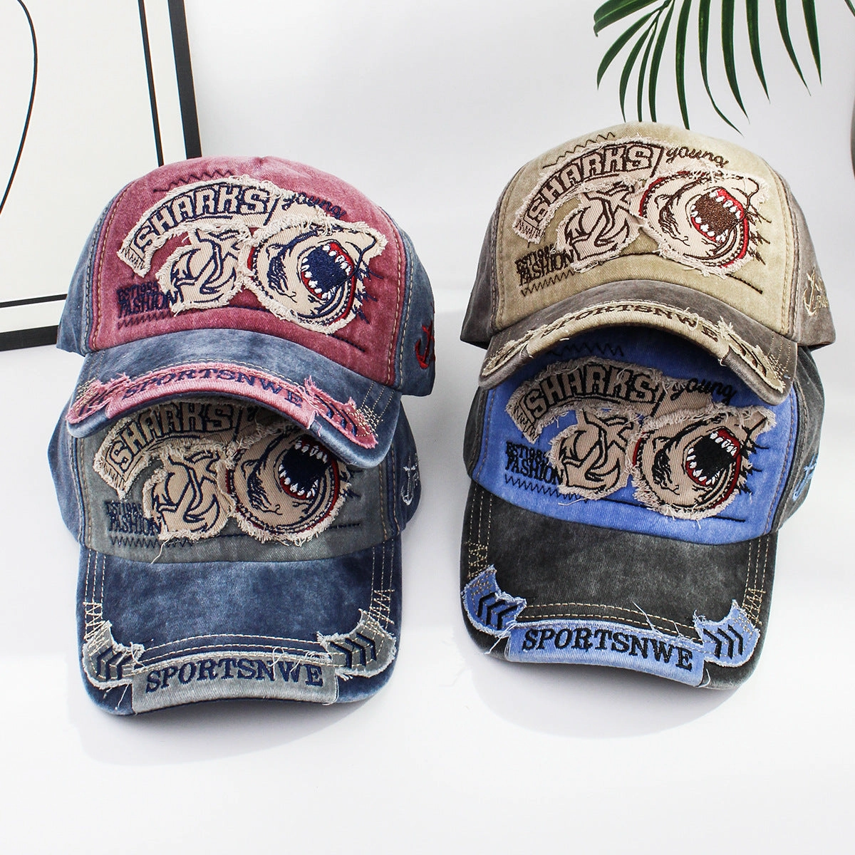 Wholesale Shark Embroidery Denim Baseball Cap
