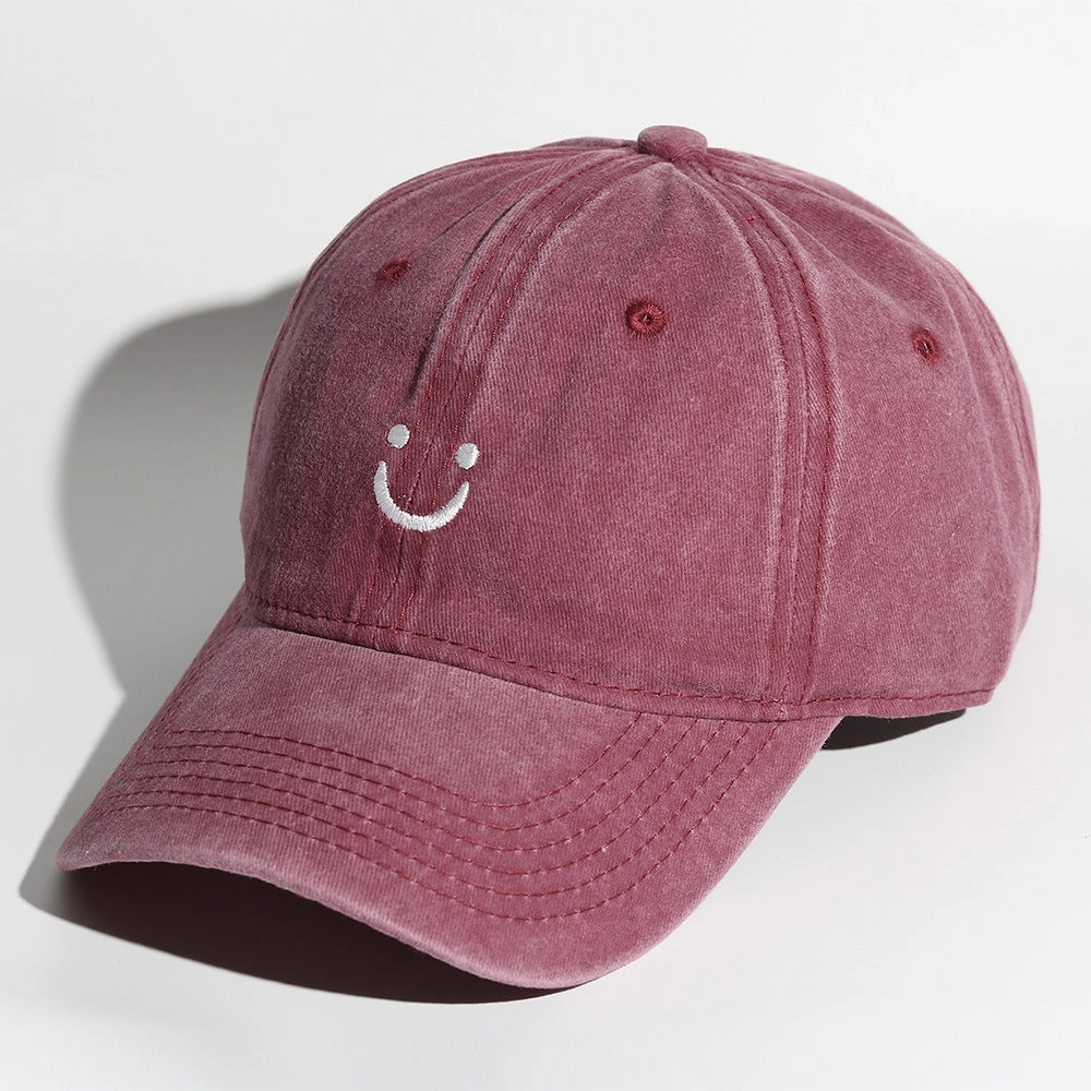 Wholesale Soft Top Washed Baseball Cap with Distressed Pattern Smiley Face Embroidery