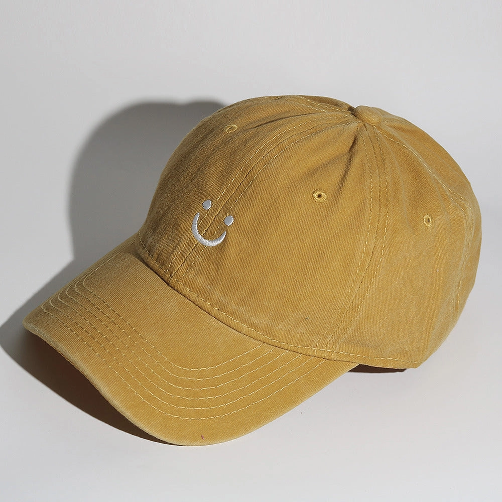 Wholesale Soft Top Washed Baseball Cap with Distressed Pattern Smiley Face Embroidery