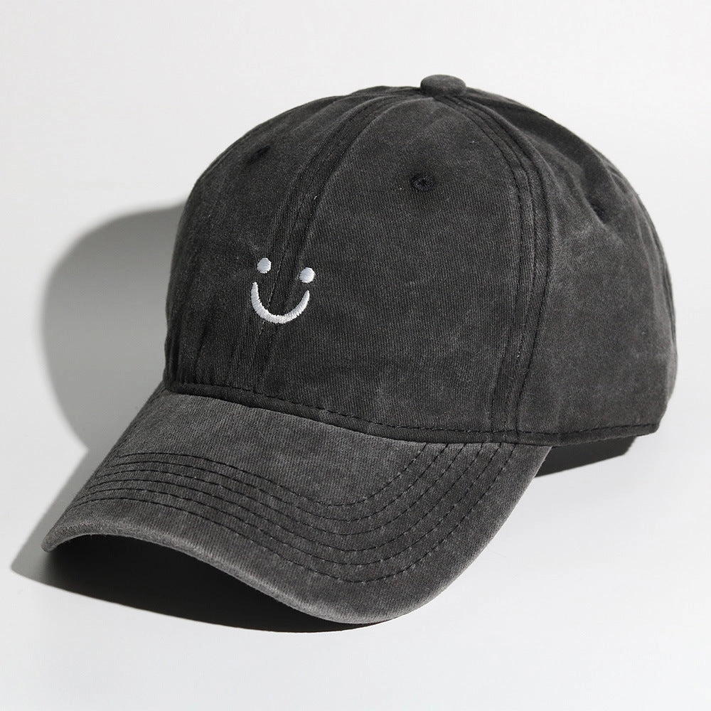 Wholesale Soft Top Washed Baseball Cap with Distressed Pattern Smiley Face Embroidery