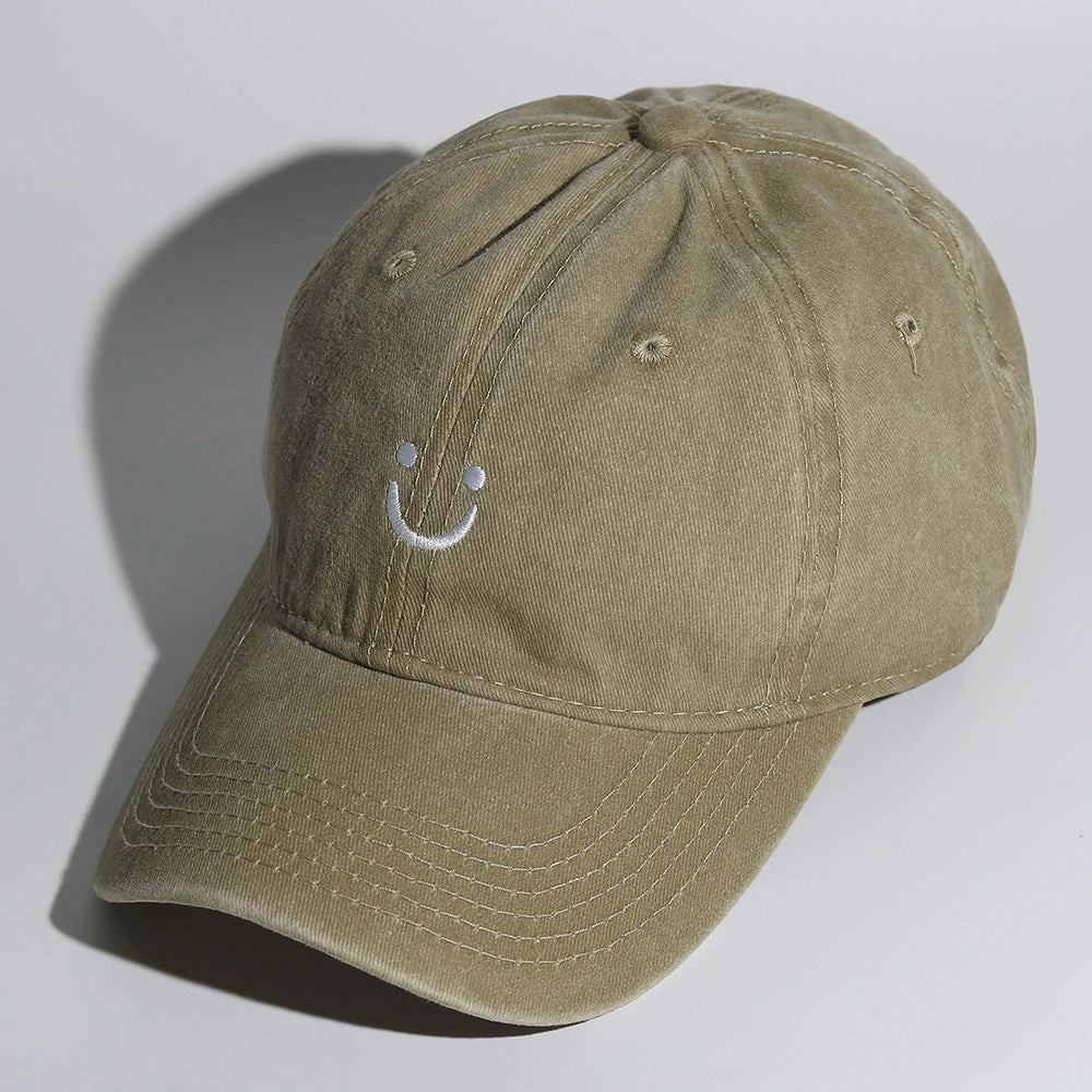 Wholesale Soft Top Washed Baseball Cap with Distressed Pattern Smiley Face Embroidery