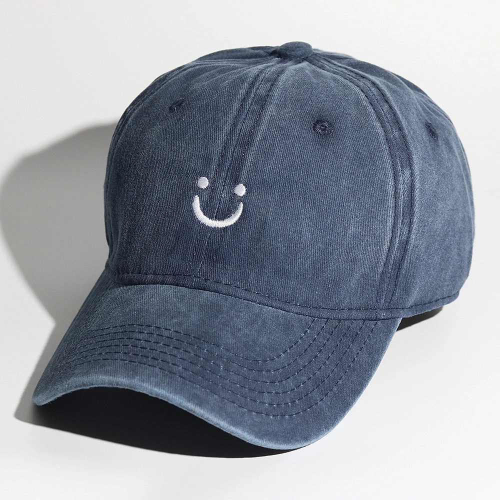 Wholesale Soft Top Washed Baseball Cap with Distressed Pattern Smiley Face Embroidery