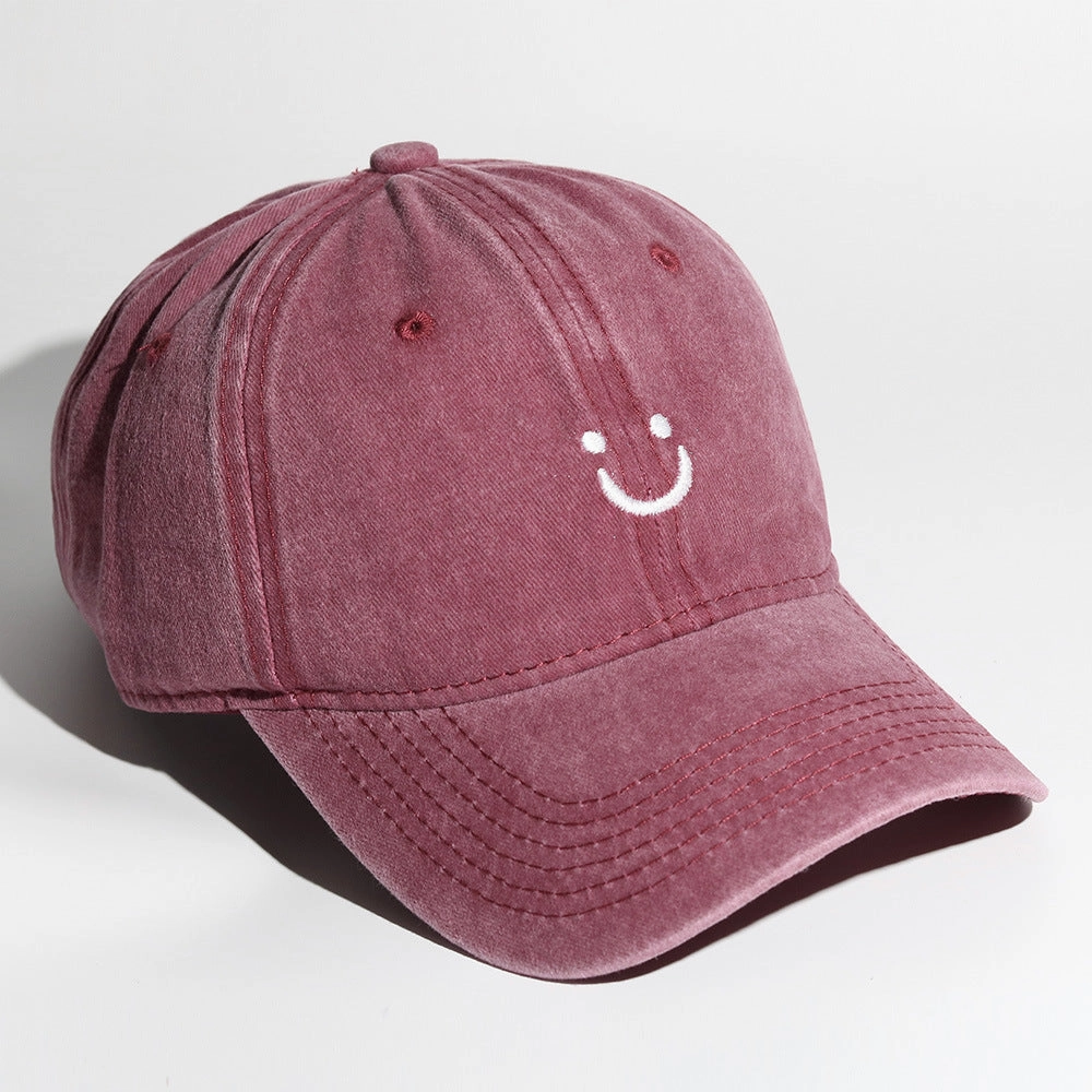 Wholesale Soft Top Washed Baseball Cap with Distressed Pattern Smiley Face Embroidery