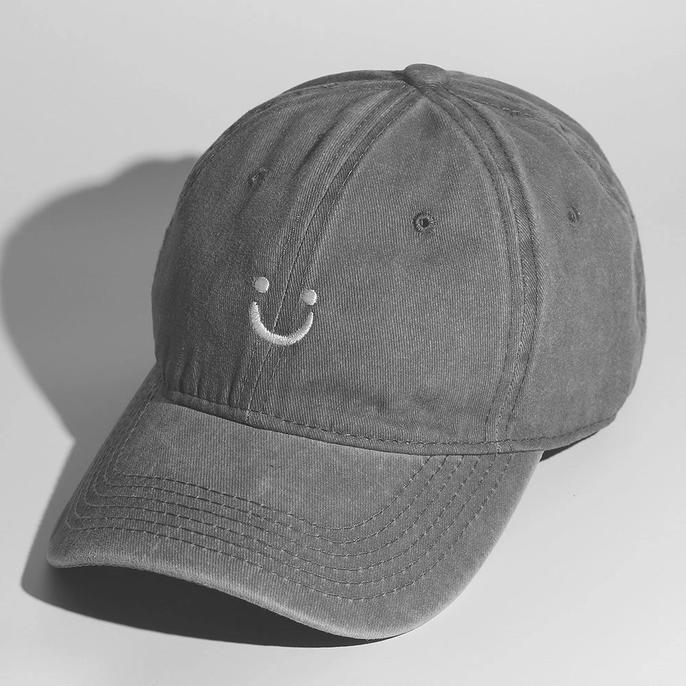 Wholesale Soft Top Washed Baseball Cap with Distressed Pattern Smiley Face Embroidery