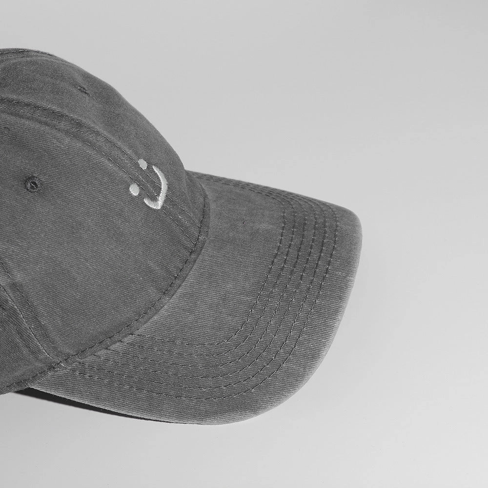 Wholesale Soft Top Washed Baseball Cap with Distressed Pattern Smiley Face Embroidery