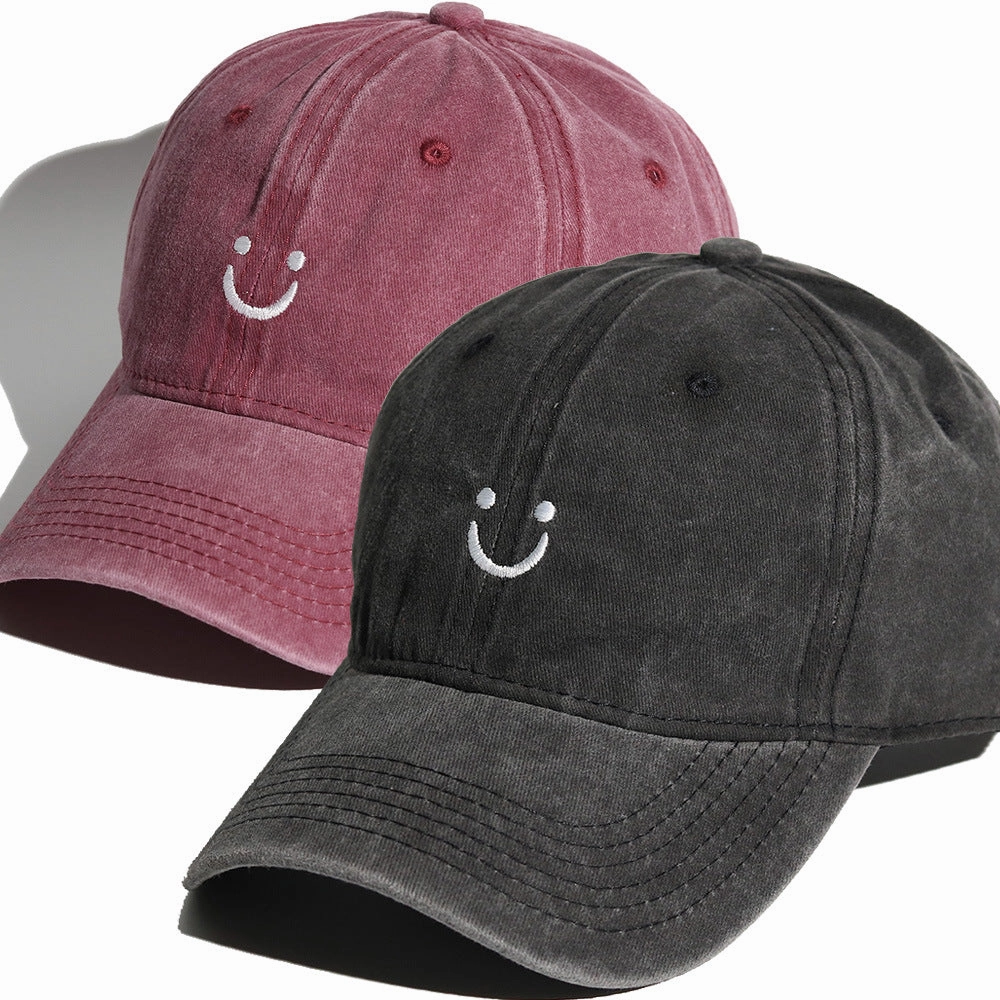 Wholesale Soft Top Washed Baseball Cap with Distressed Pattern Smiley Face Embroidery