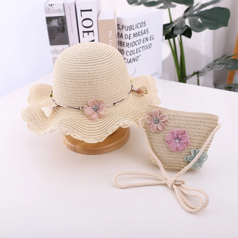 Wide Brim Beach Straw Hat Sun Protection 2-Piece Set