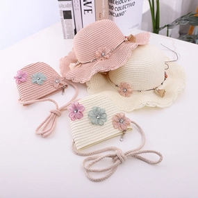 Wide Brim Beach Straw Hat Sun Protection 2-Piece Set spring-straw-hat