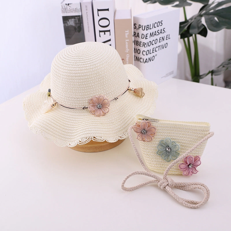 Wide Brim Beach Straw Hat Sun Protection 2-Piece Set