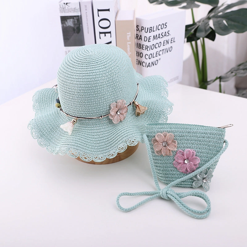 Wide Brim Beach Straw Hat Sun Protection 2-Piece Set