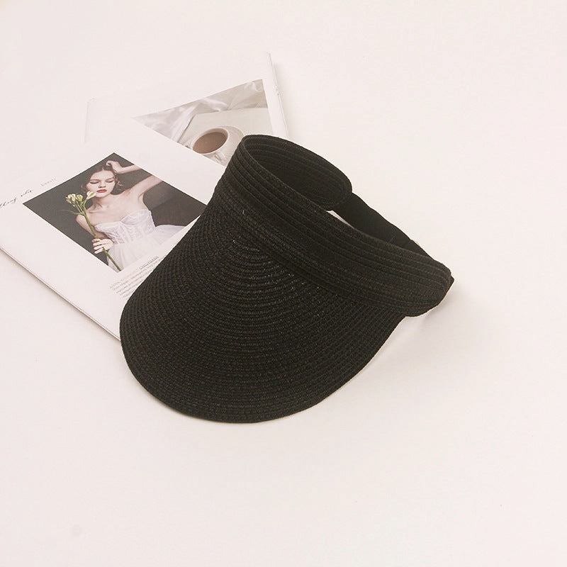 Wide Brim Straw Hat Women Summer UV Protection Sun Hat Foldable Open Top
