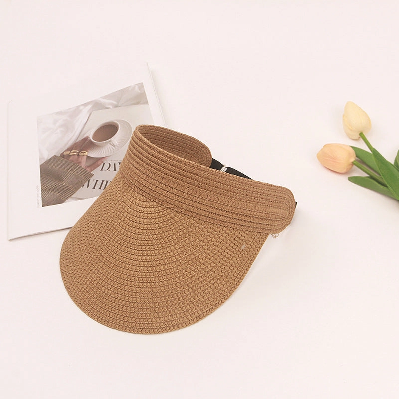 Wide Brim Straw Hat Women Summer UV Protection Sun Hat Foldable Open Top