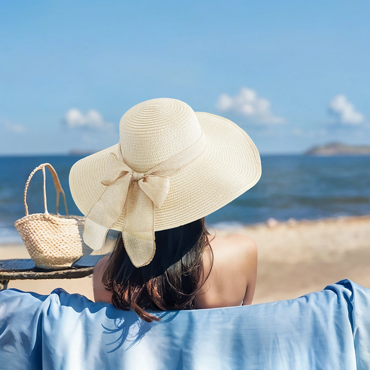 Women's Wide Brim Sun Hat Foldable Bow spring-straw-hat