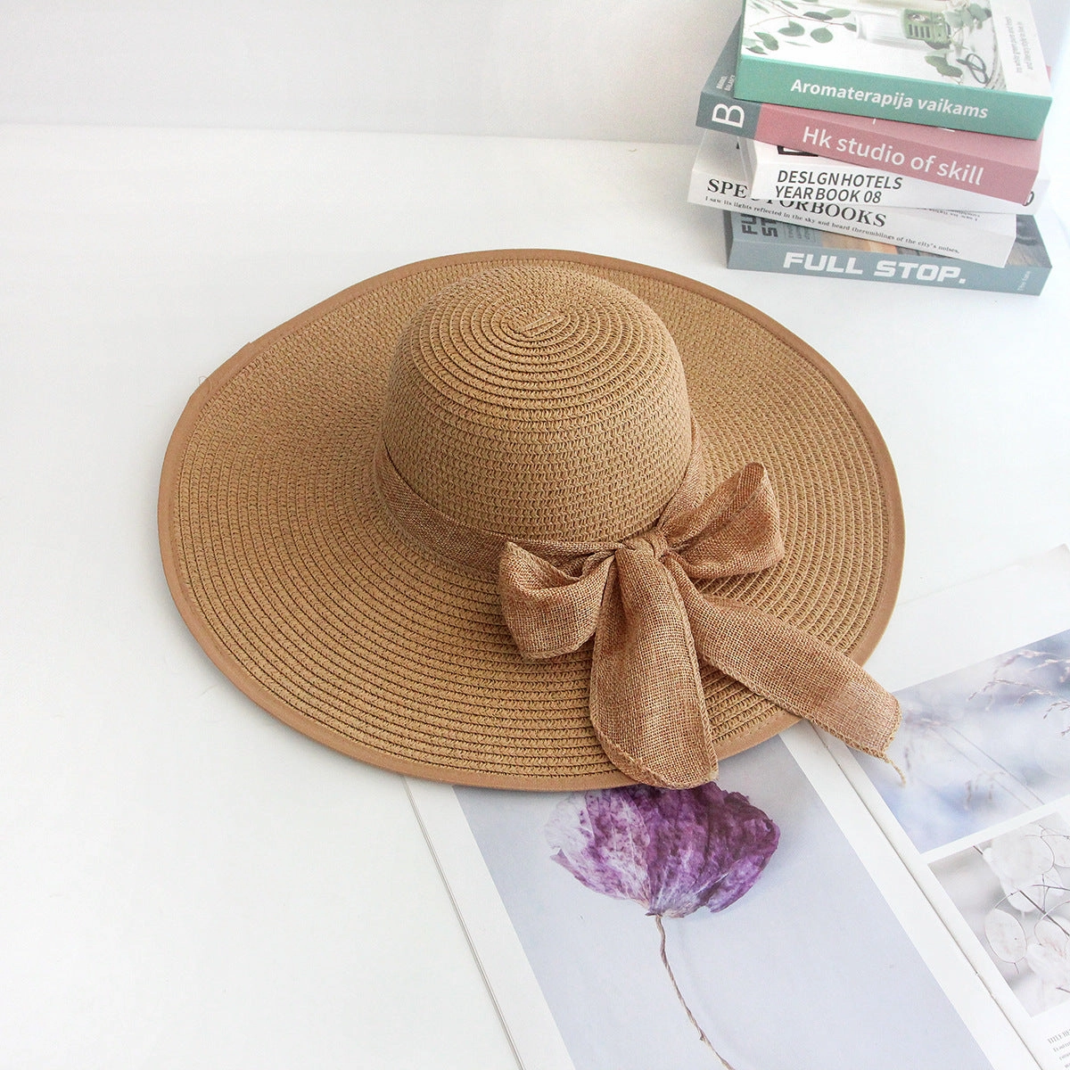 Women's Wide Brim Sun Hat Foldable Bow