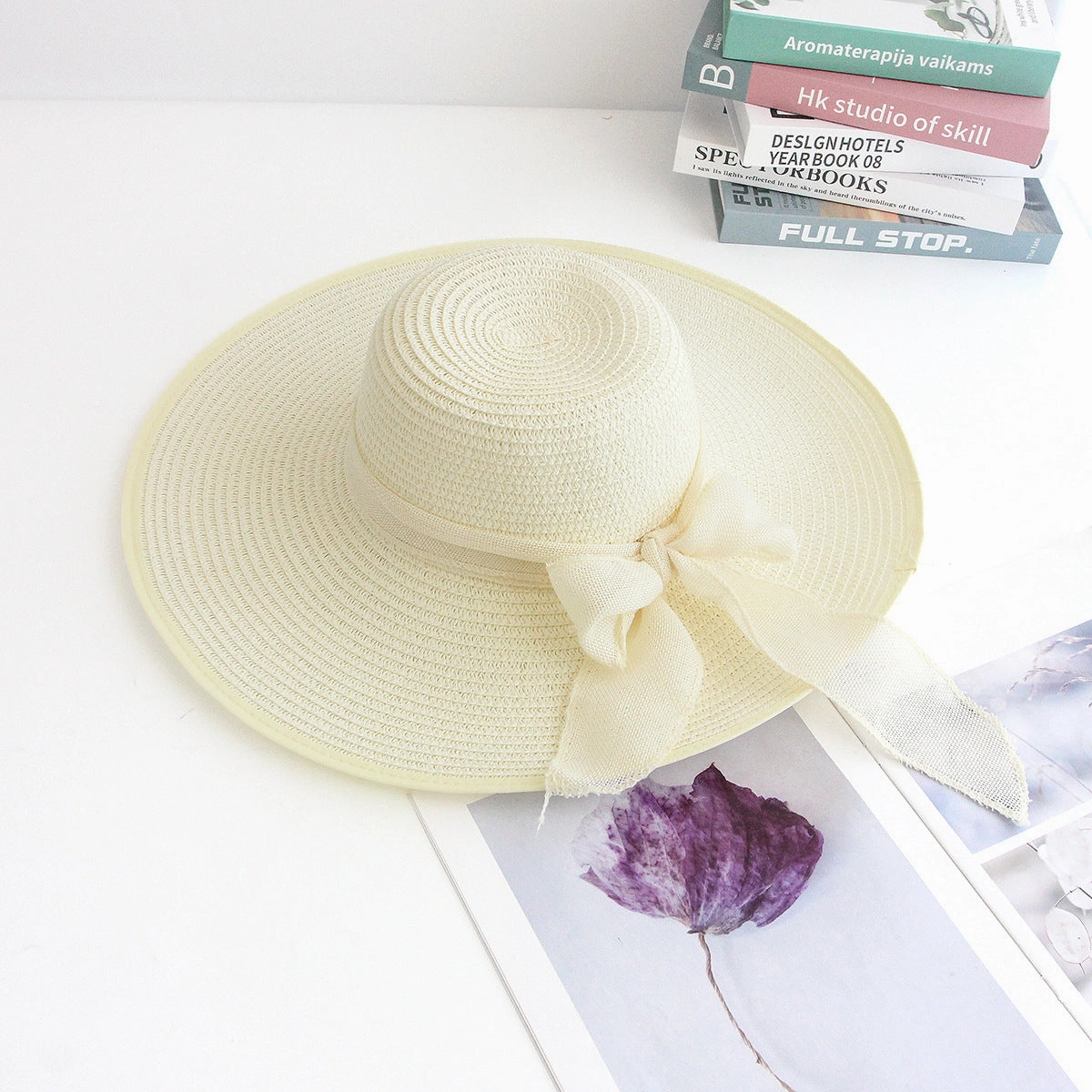 Women's Wide Brim Sun Hat Foldable Bow