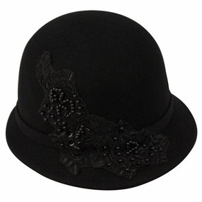 Wool Cloche Hat with Embroidery Flower winter-woolen-hat