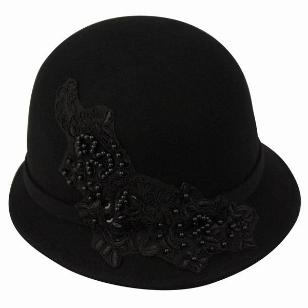 Wool Cloche Hat with Embroidery Flower winter-woolen-hat