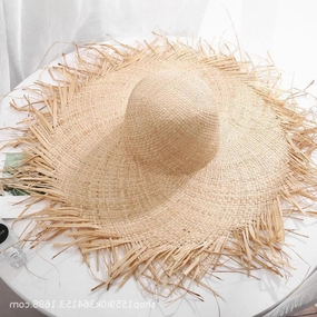 Woven Fringe Wide Brim Raffia Summer Sun Women's Beach spring-straw-hat
