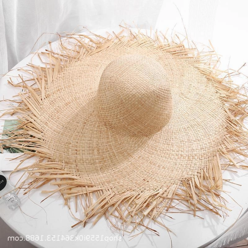 Woven Fringe Wide Brim Raffia Summer Sun Women's Beach spring-straw-hat