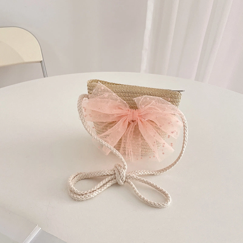 Woven Kids Sun Hat Lace Bow Sun Hat and Bag 2-Piece Set