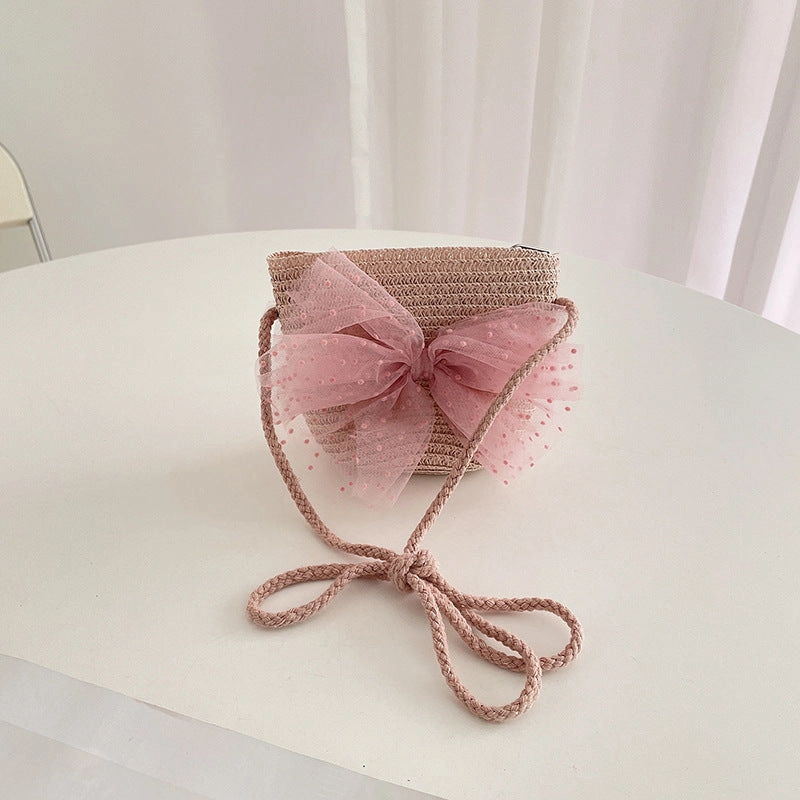 Woven Kids Sun Hat Lace Bow Sun Hat and Bag 2-Piece Set