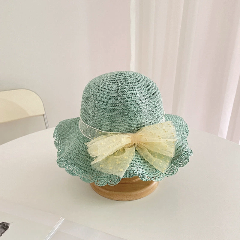 Woven Kids Sun Hat Lace Bow Sun Hat and Bag 2-Piece Set