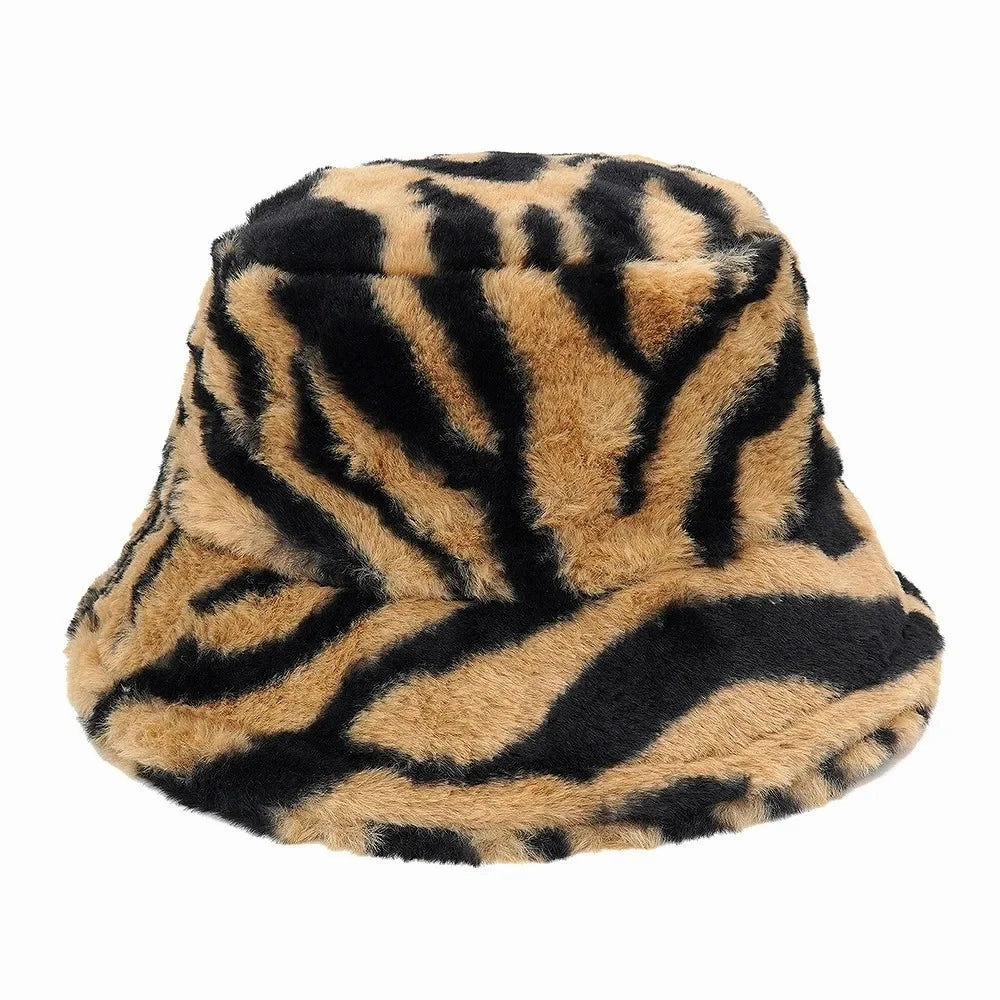 Zebra Skin Pattern Fur Bucket Hat