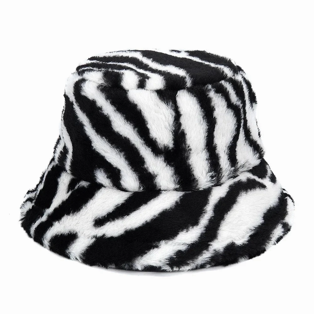 Zebra Skin Pattern Fur Bucket Hat